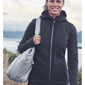 Athleta Woman's Sz S Luxe Victory Hoodie Jacket in Charcoal Gray Faux Fur Lined